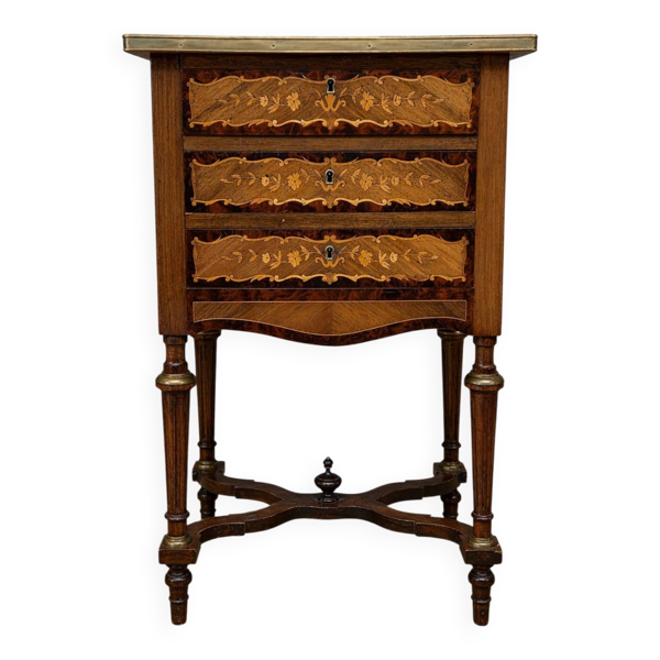 Commode travailleuse marquetée époque Napoléon III à abattant avec miroir