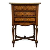 Marquetry work commode from the Napoleonic III period with a drop-down front and mirror.