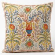 Silk Embroidered Palm Tree Pattern Cushion Cover. Ivory Throw Pillow Case. Traditional Folk Accent Pillow