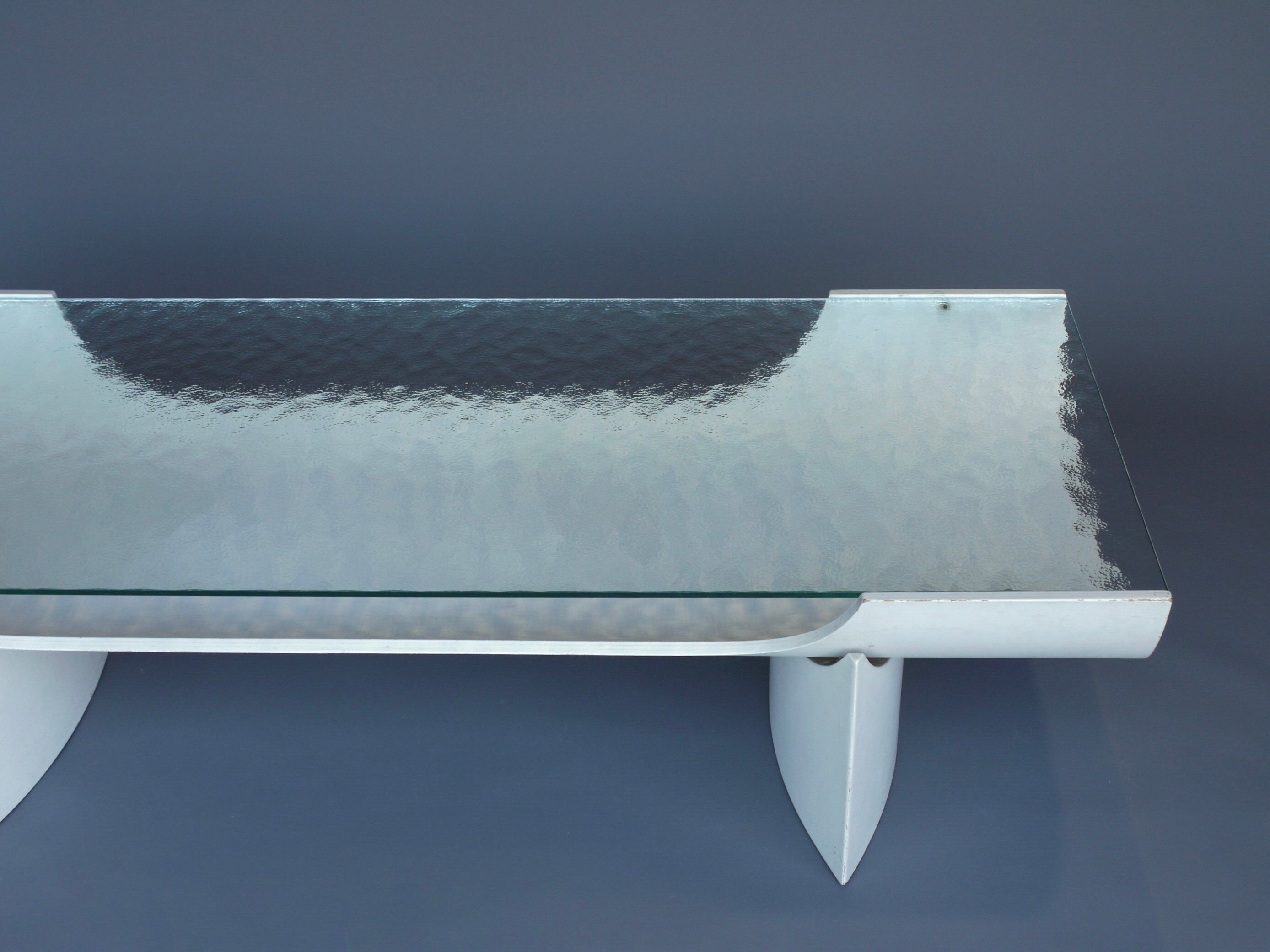 Table basse en contreplaqué et verre années 1960