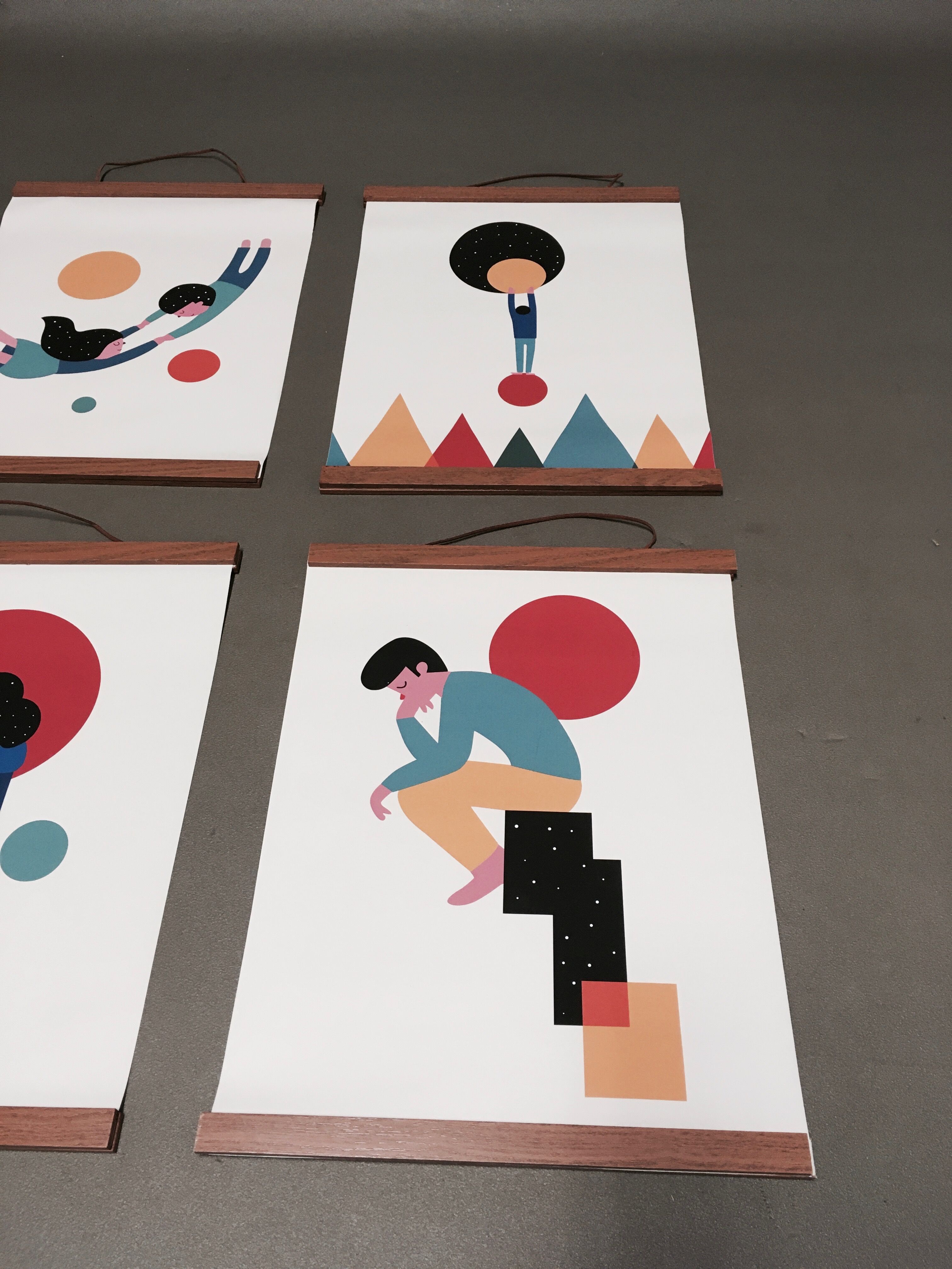 Set of 6 posters in leather and teak Scandinavian design