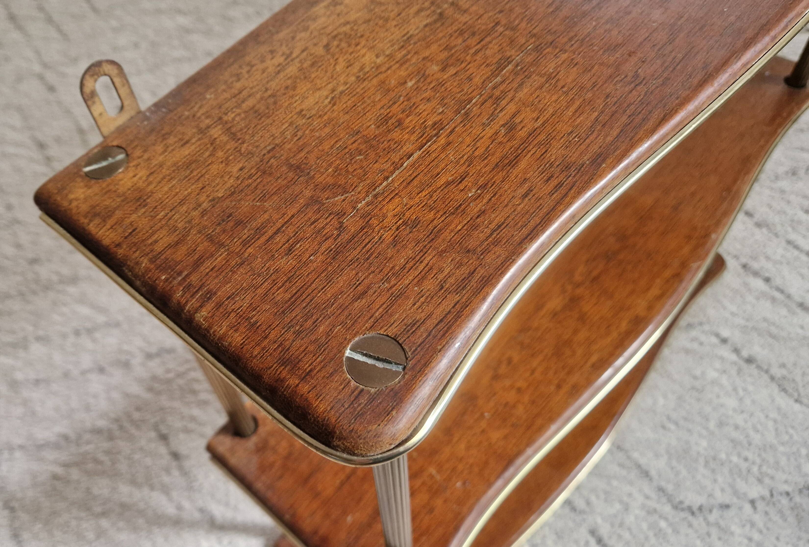 1950s wood and brass wall shelf