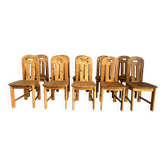 10 chaises de salle à manger en bois de pin par Effezeta Italie, années 1970