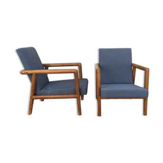 Pair of Scandinavian armchairs 50s solid teak