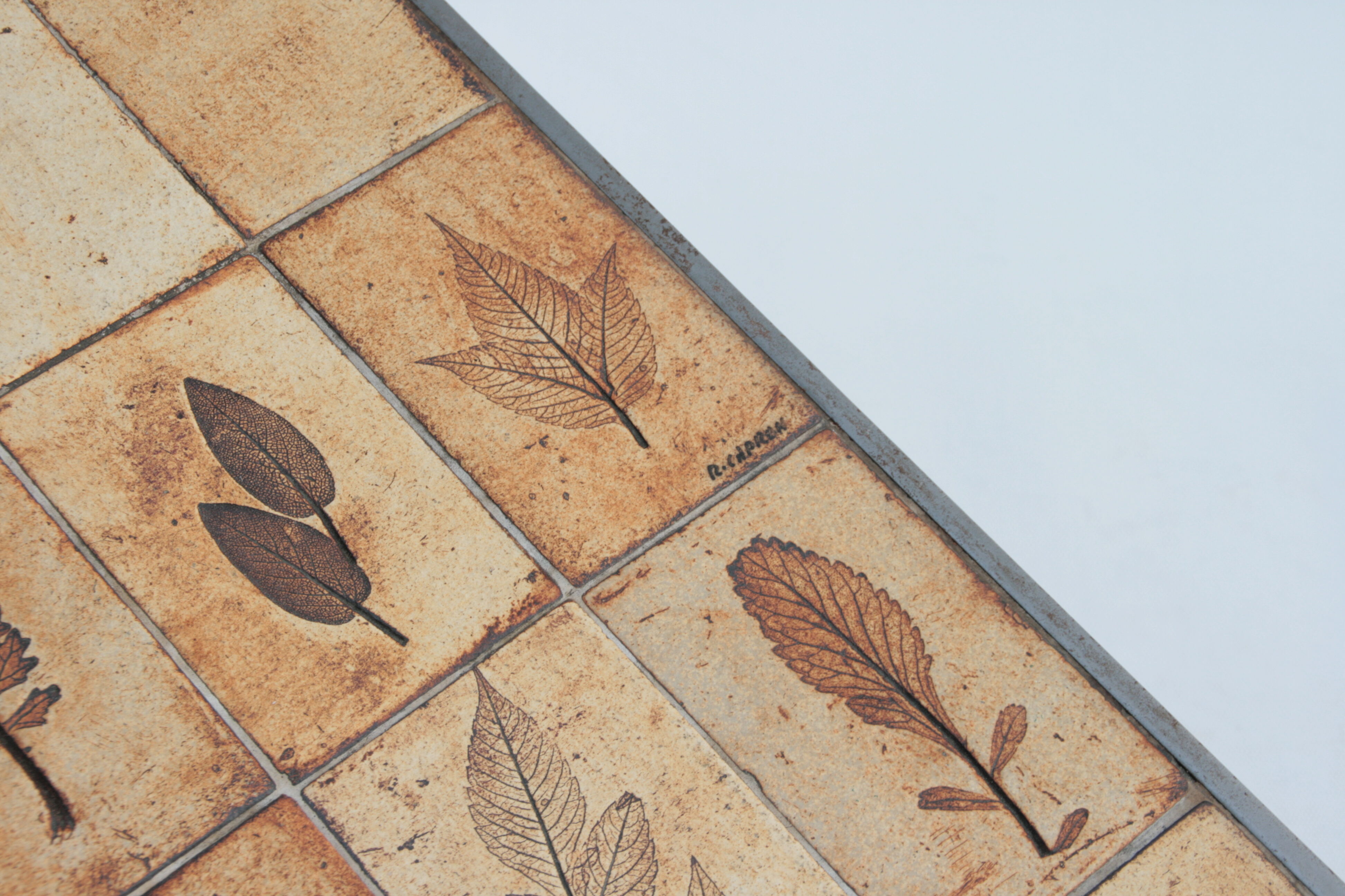 Rectangular metal and cermal herbarium coffee table by Roger Capron, 1960s