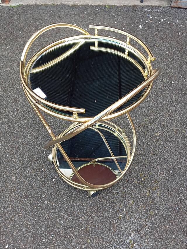 Desserte de salon circulaire à deux plateaux époque circa 1970-1980