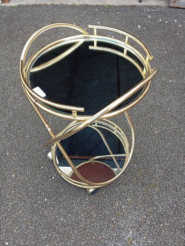 Desserte de salon circulaire à deux plateaux époque circa 1970-1980