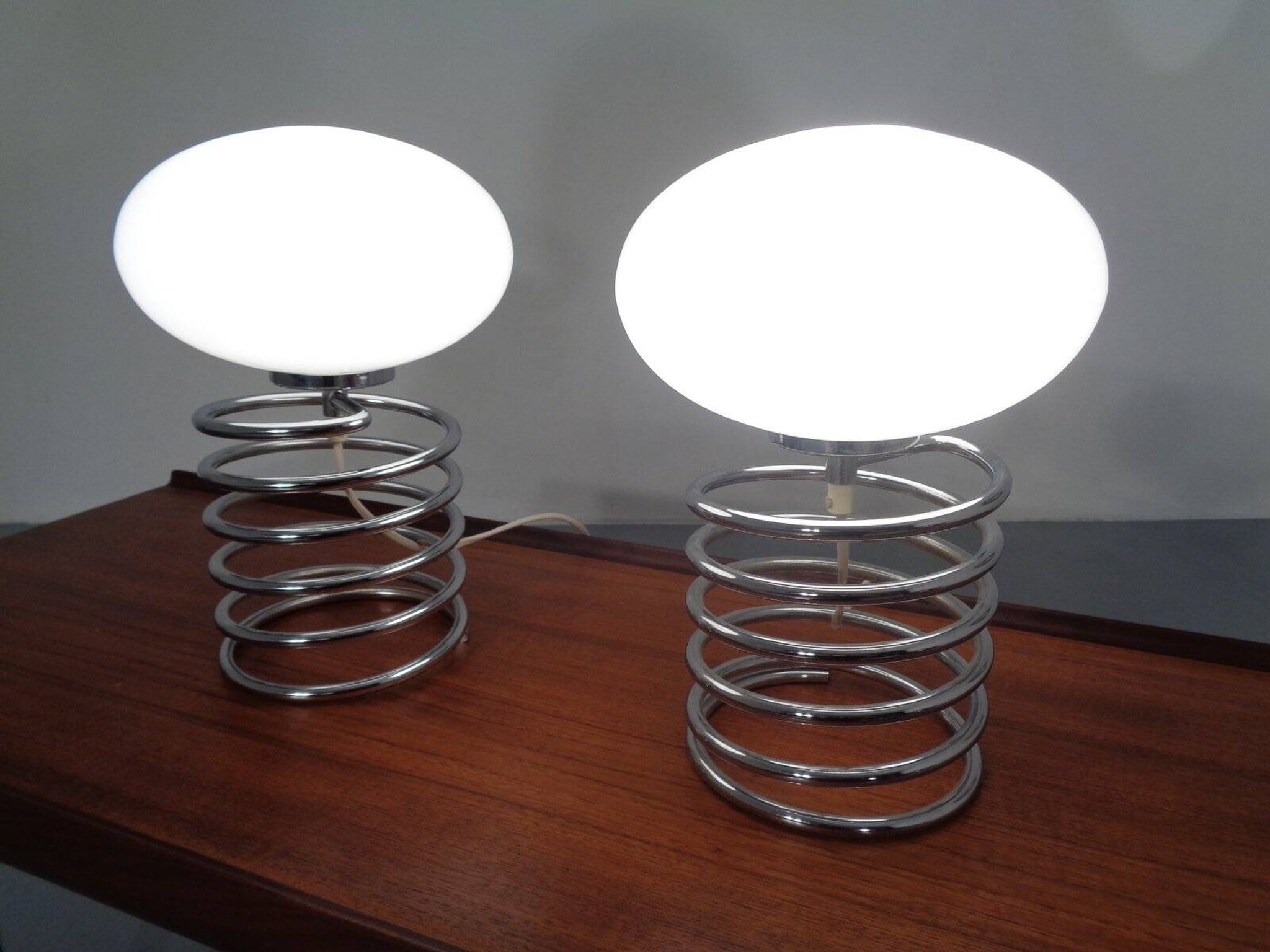 Opaline Glass and Chrome Table Lamps from Honsel, 1970s, Set of 2