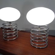 Opaline Glass and Chrome Table Lamps from Honsel, 1970s, Set of 2