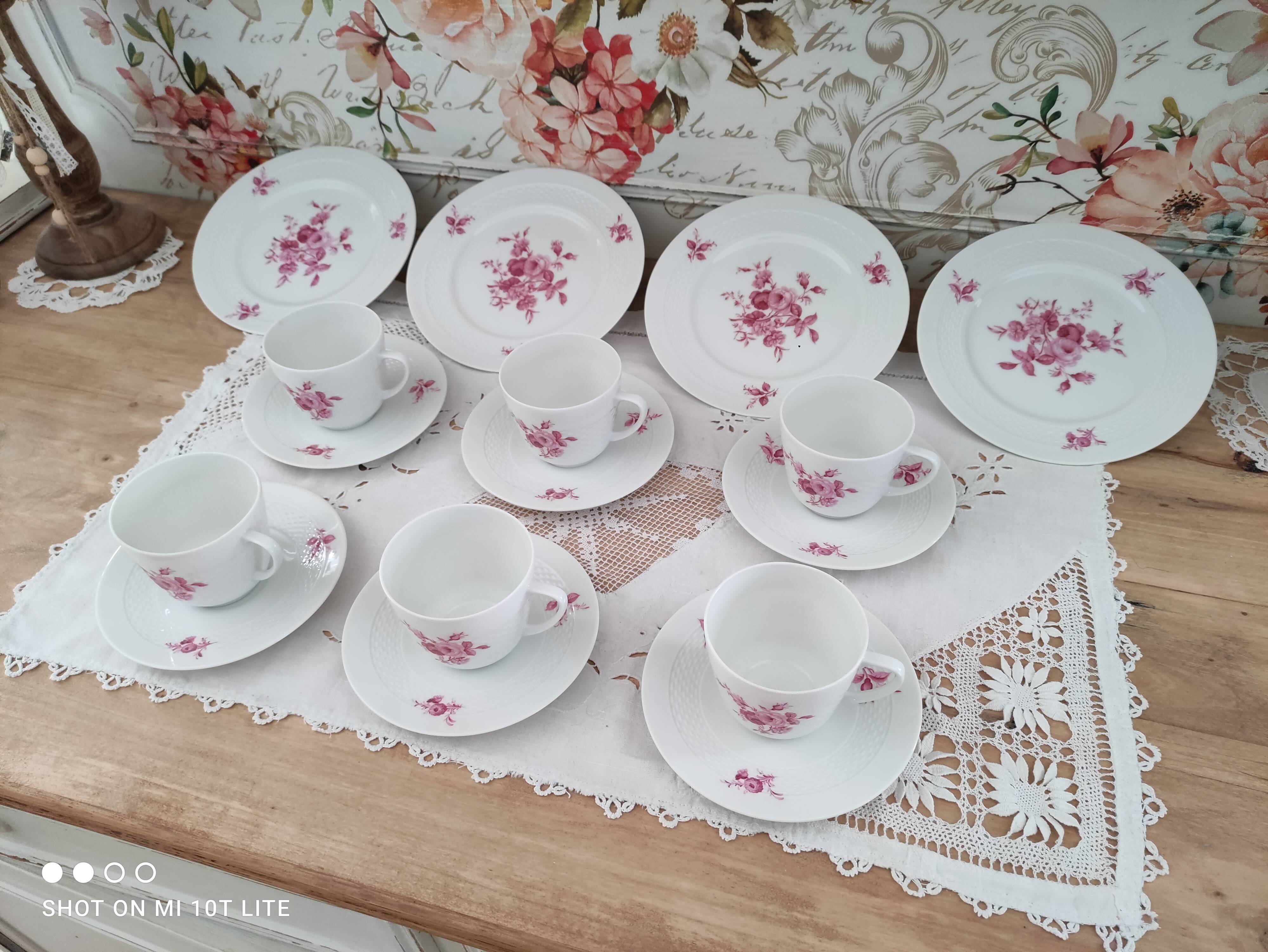 Coffee set 16 pieces porcelain bavaria white décor pink roses