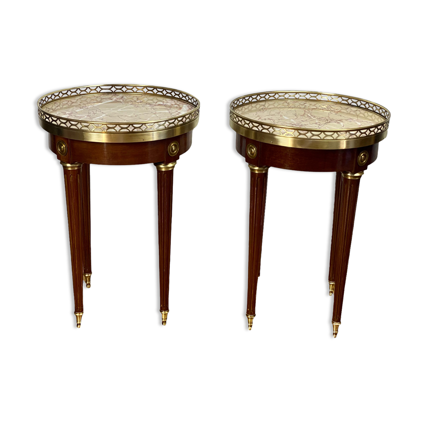 Pair of old pedestals stamped " h.j.l.rossenu " in mahogany over marble