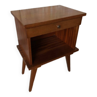 Bedside Table Nightstand 70's Style Wood Drawer + Vintage Case #A613
