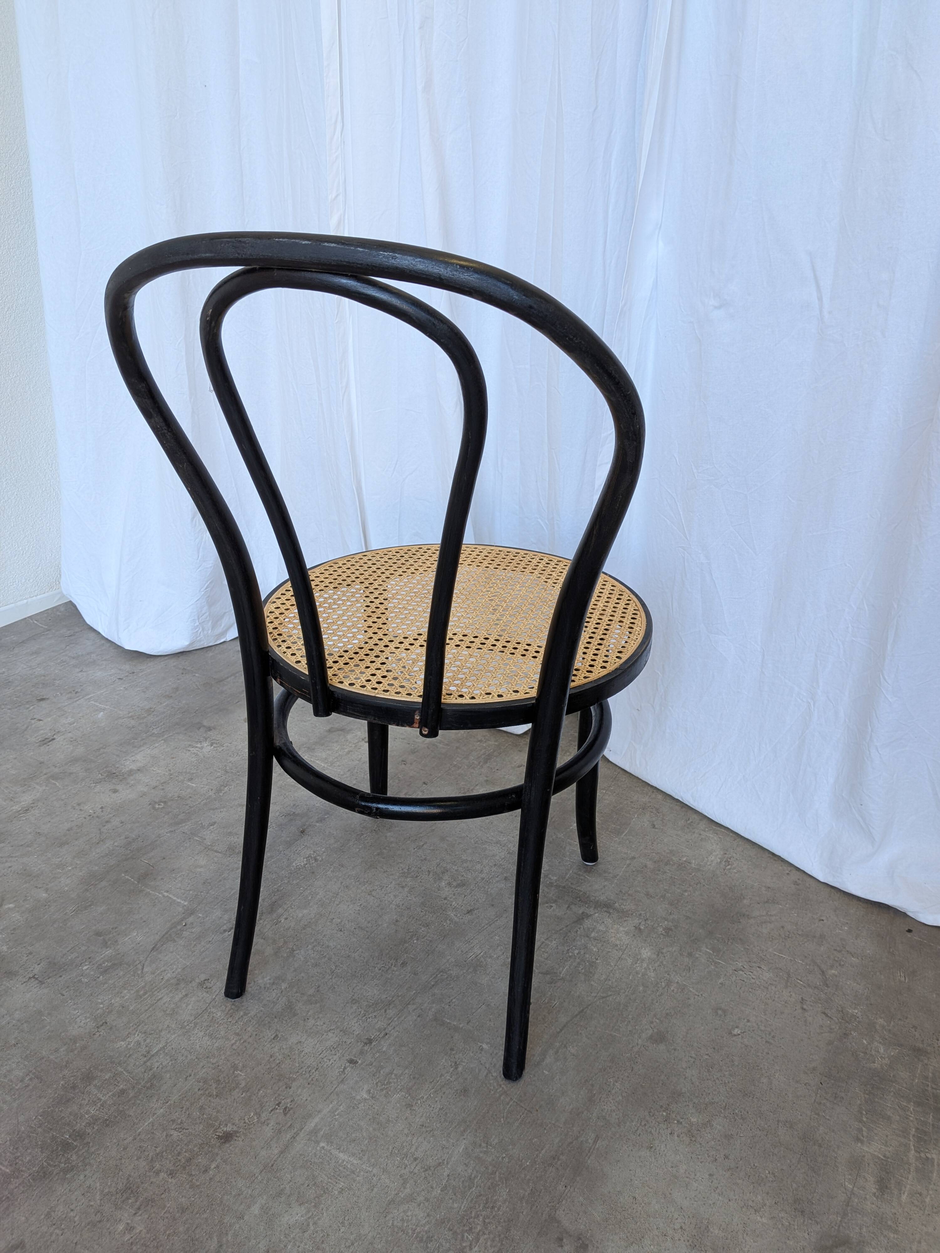 Vintage Thonet Style Dining Chair: Black Bentwood Cane Seat