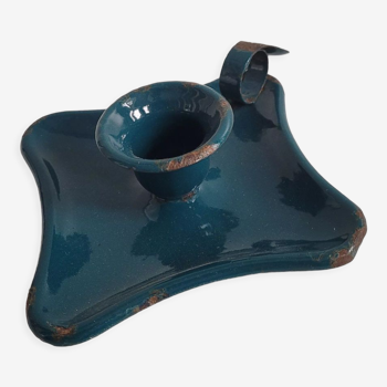 Square turquoise enamelled candle holder