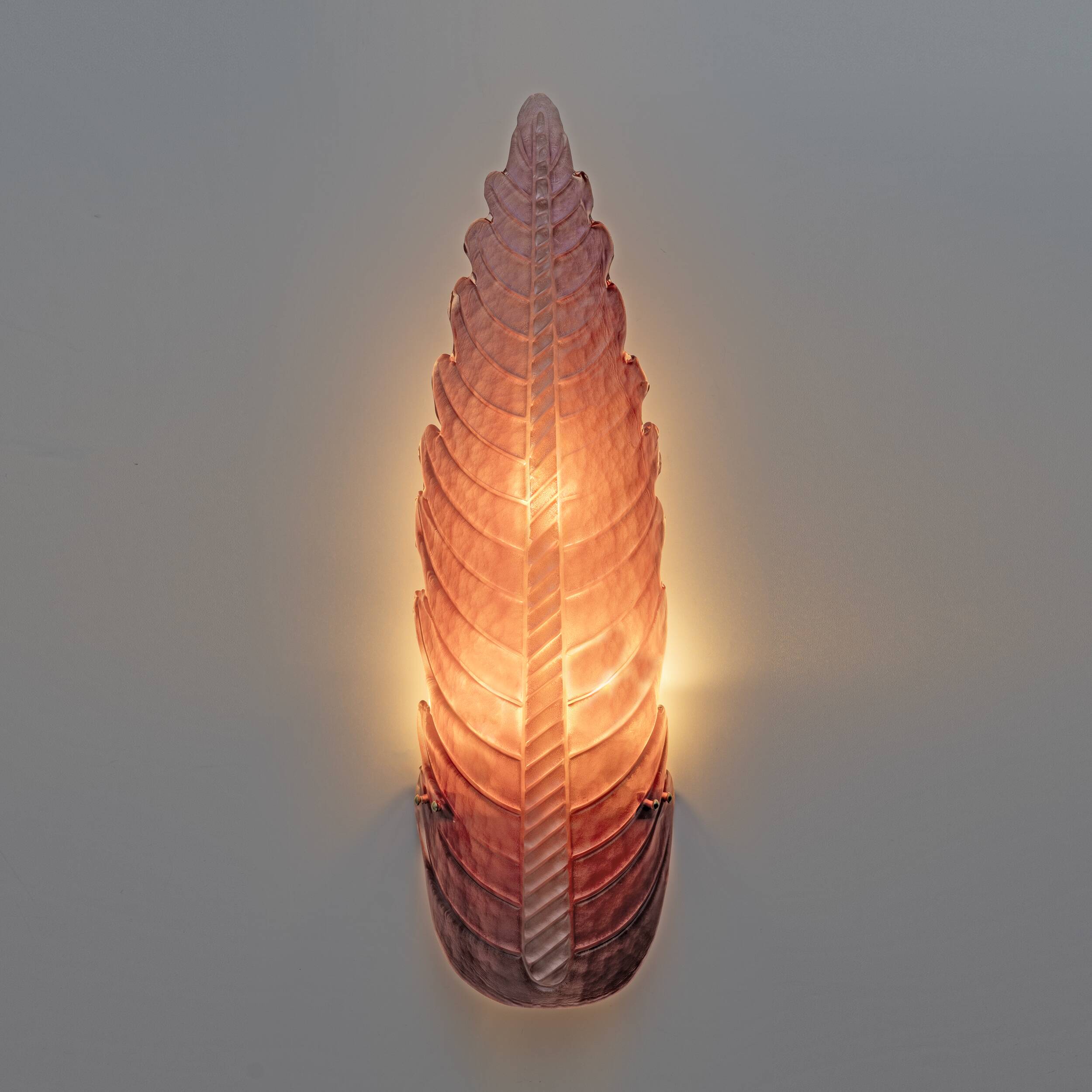 Pair of Mid-Century Modern Murano Glass Amethyst Pink Big Leafs Sconces