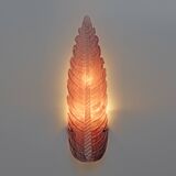 Pair of Mid-Century Modern Murano Glass Amethyst Pink Big Leafs Sconces