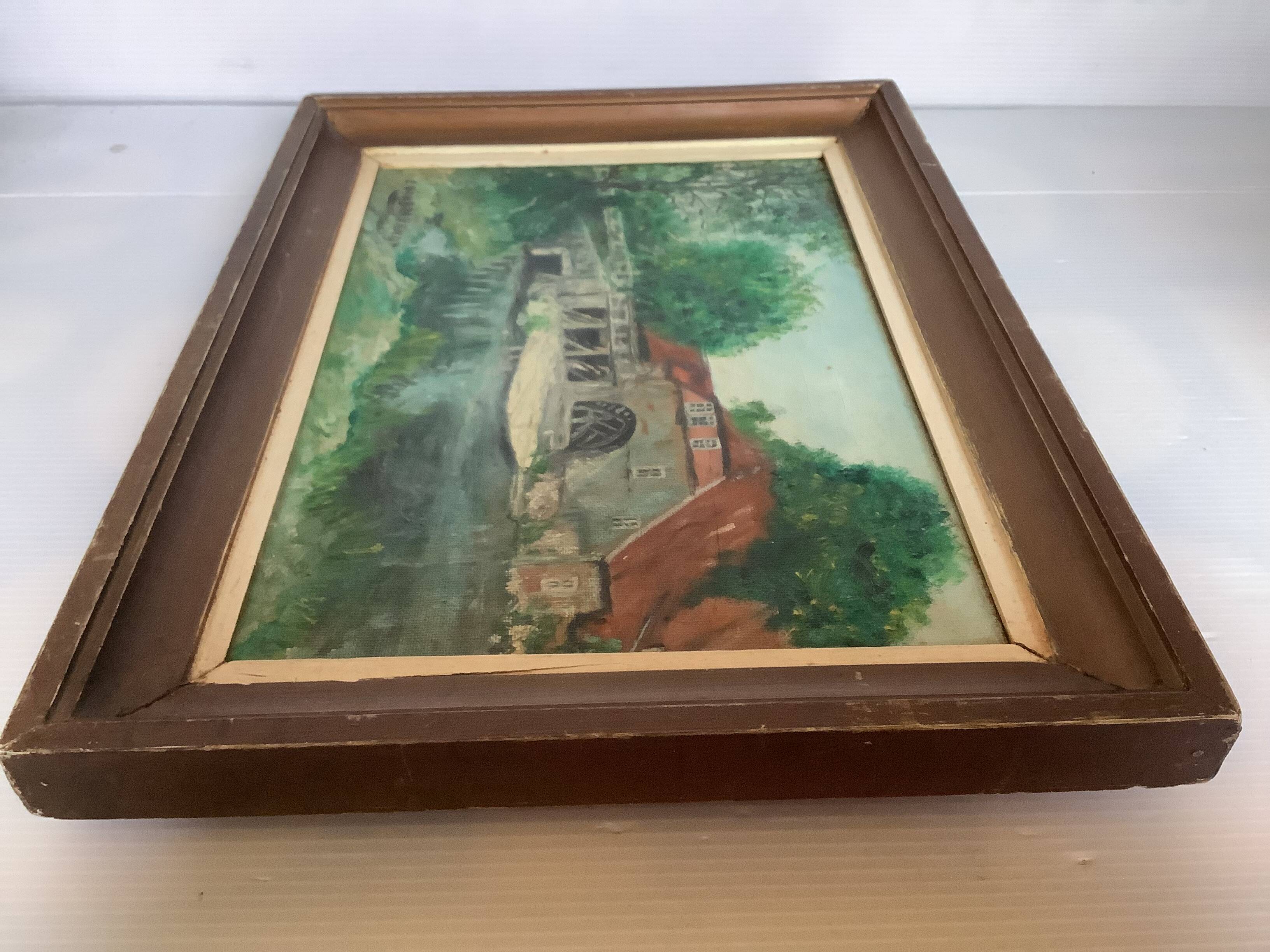 Watermill painting oil on canvas signed