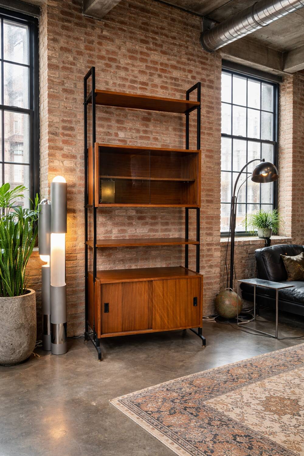 Bibliothèque vintage modulable bois & métal – esprit mid-century chic