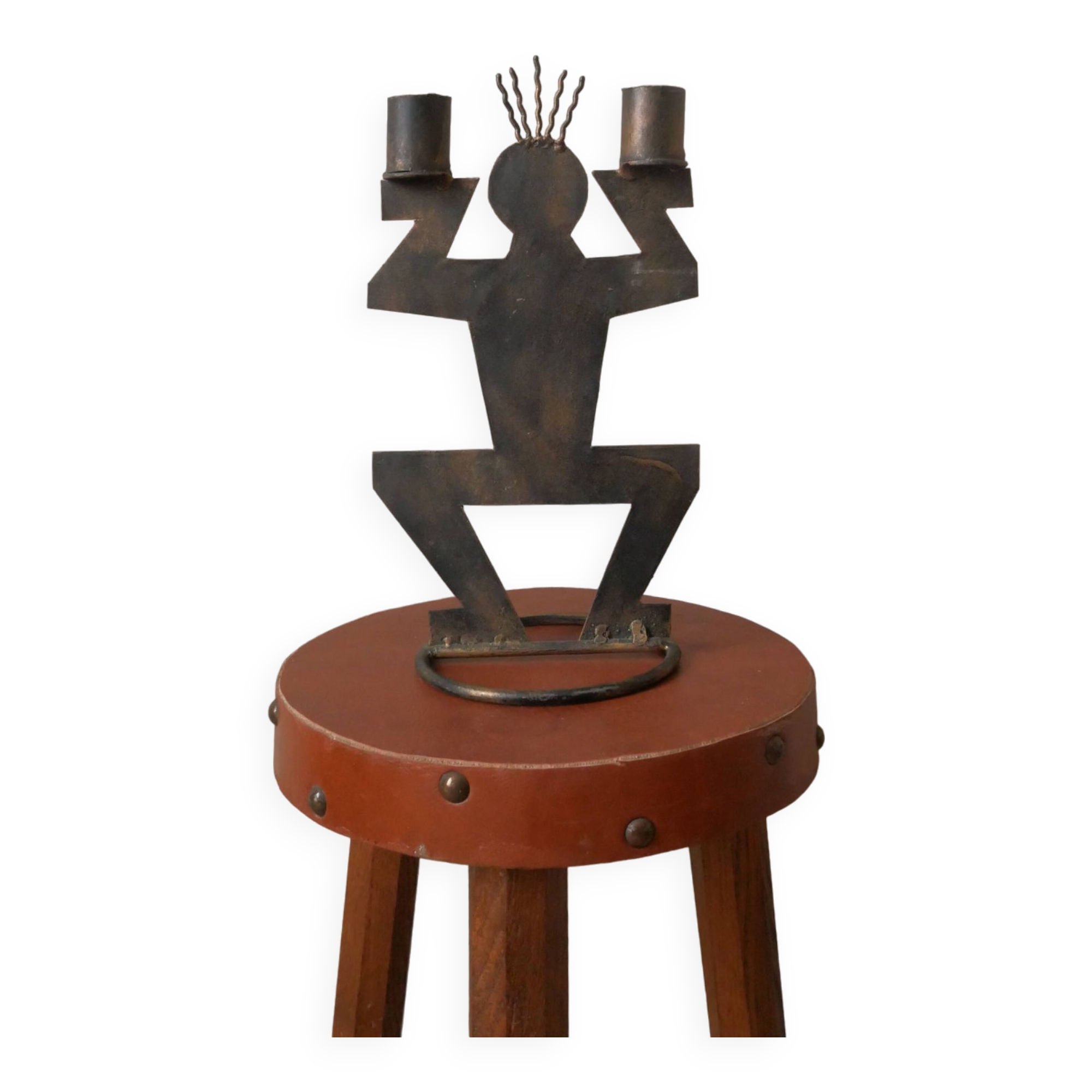 Bougeoir en métal Objet contemporain inspiration Keith Haring chandelier fait main