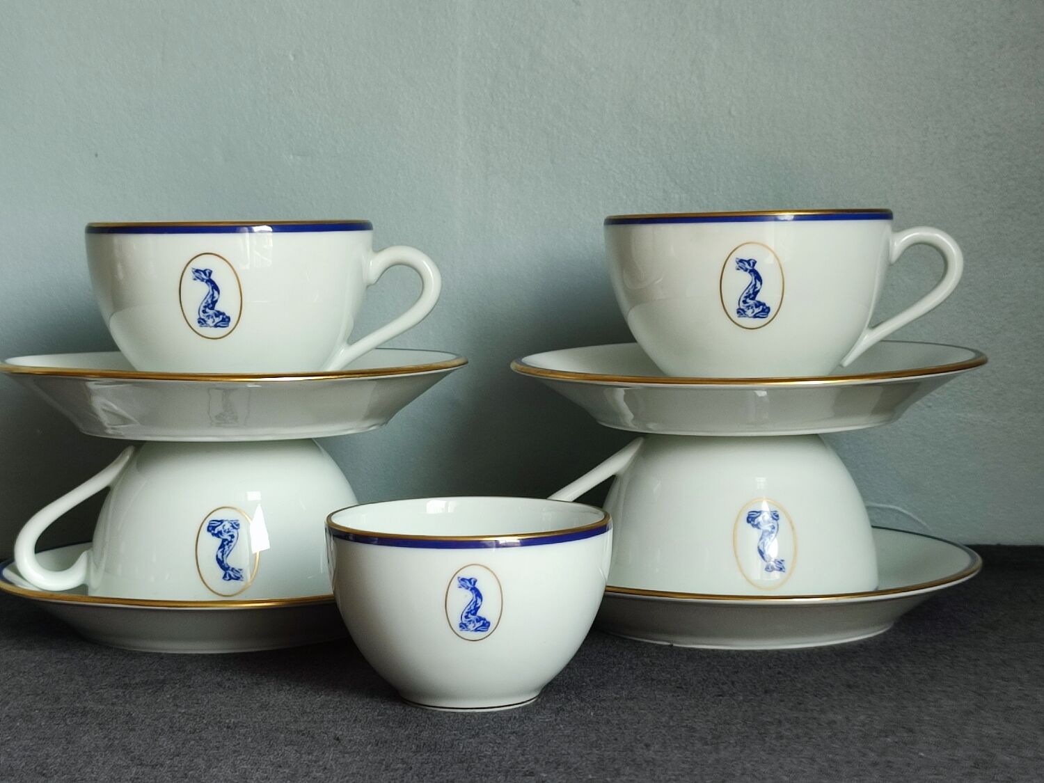 Set of 5 vintage Bernardaud Limoges porcelain cups