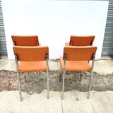 Series of 4 retro chairs in imitation orange leather MCA K6 - chrome tube structure