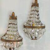 Antique crystal chandelier with 2 wall sconces – Vintage milk pendant