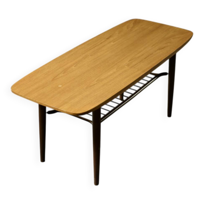 Low Mid-Century Danish Modern Teak Hyggebord 55 Coffee Table with shelf
