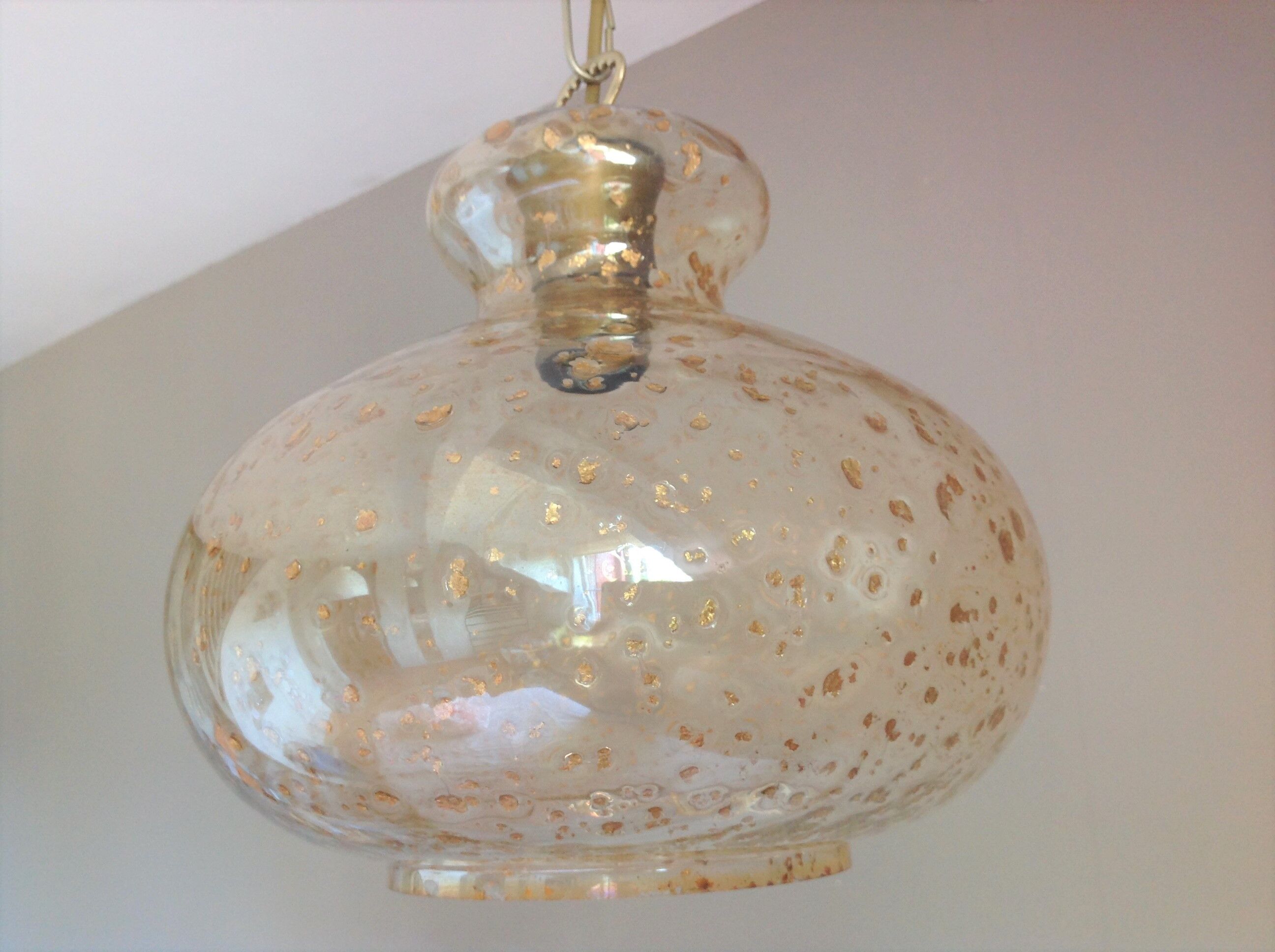 Suspension globe en verre bullé ambré et pailleté /vintage années 60-70