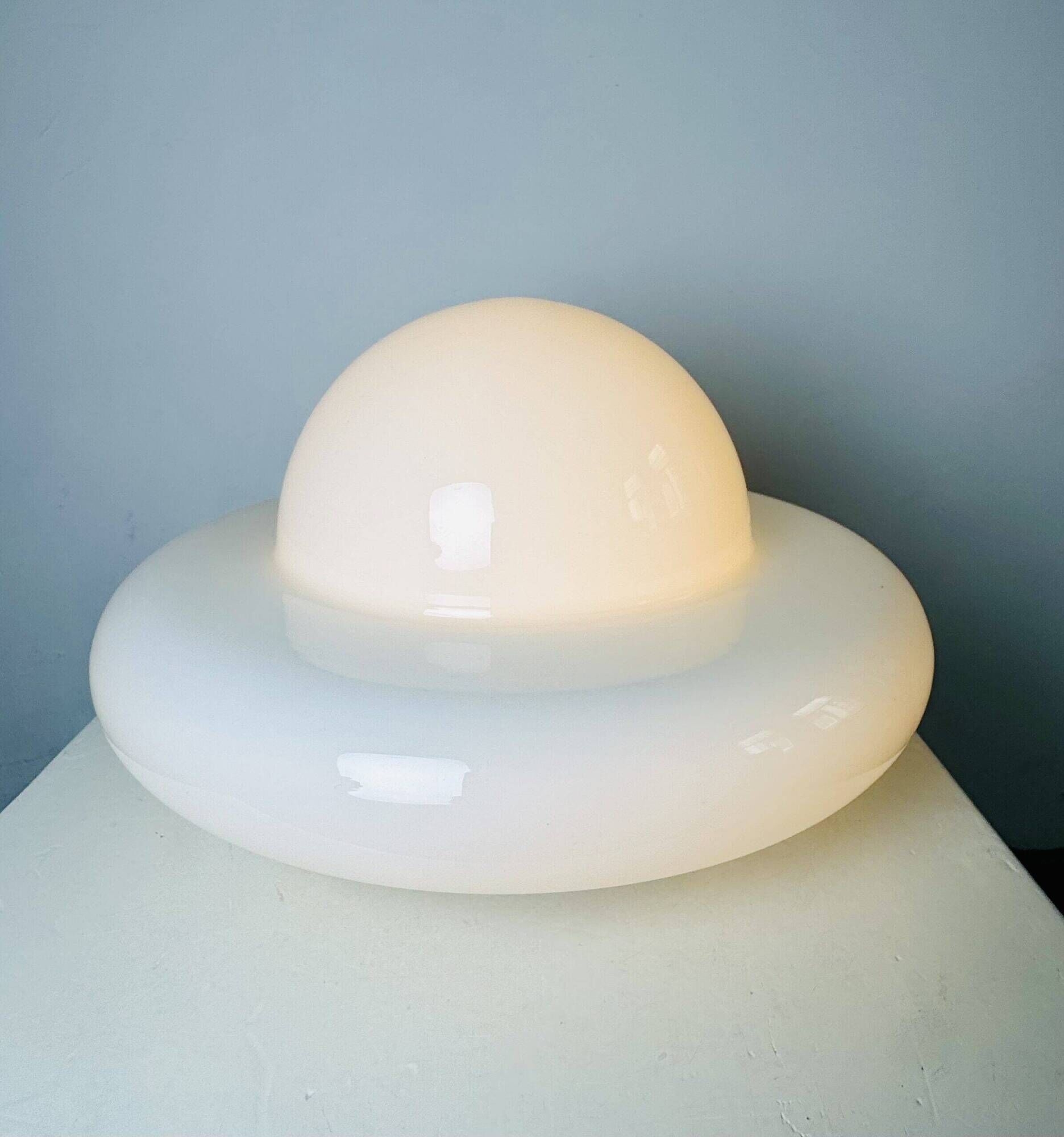 Sculptural Ufo Space Age Table Lamp In Opal Glass, Italy, 1970S