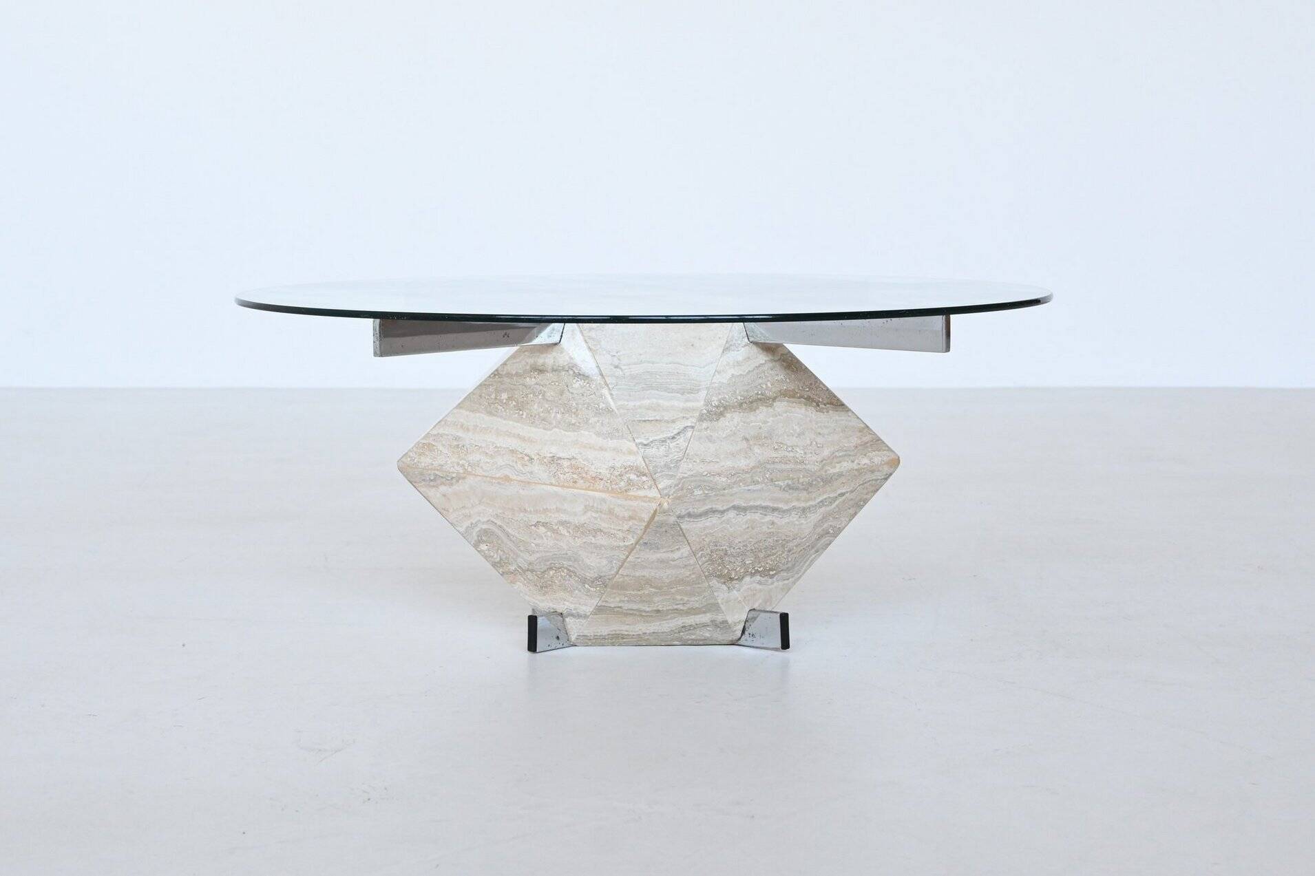 Diamond shaped coffee table in white travertine Italy 1960