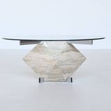 Diamond shaped coffee table in white travertine Italy 1960
