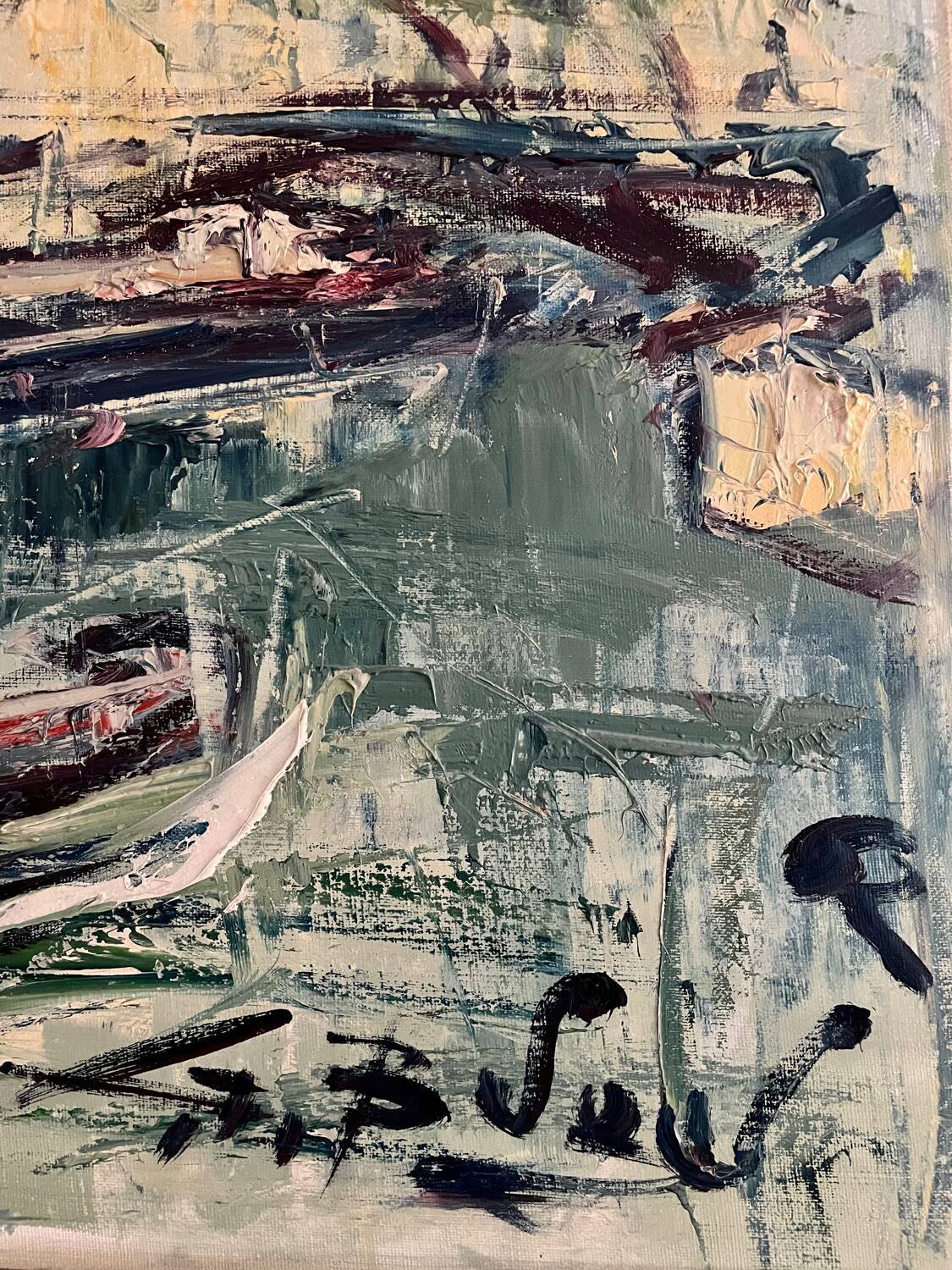 Oil on canvas, the Canal Saint-Martin in Paris