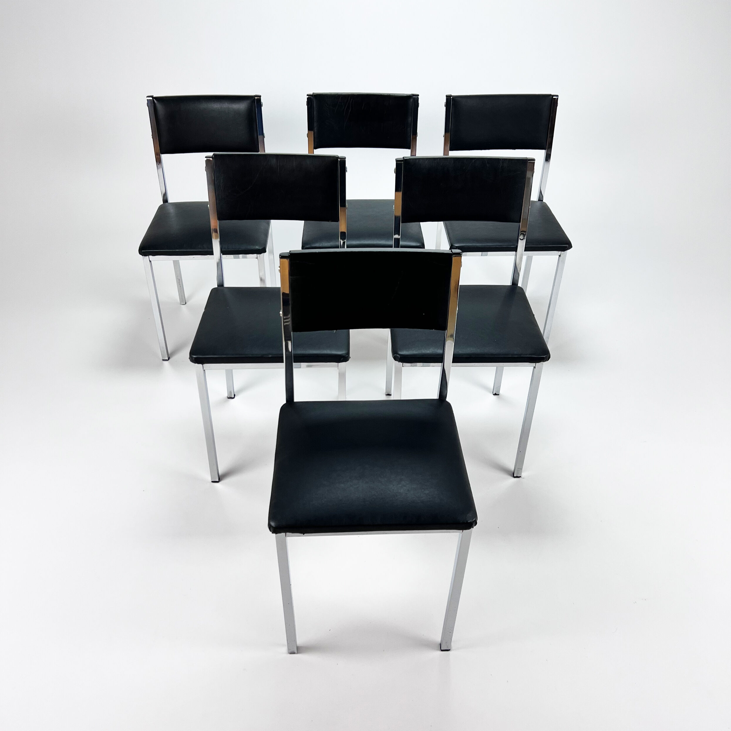 Set of 6 belgium chrome and skai dining chairs, 1960s