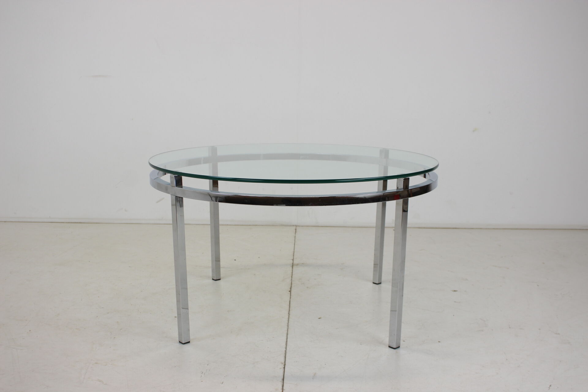 1970s round conference table chrome and glass, italy
