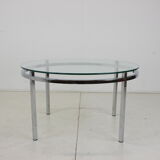 1970s round conference table chrome and glass, italy