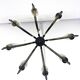 Mid-Century 8 lights brass and opaline glass chandelier. Italy 1950s