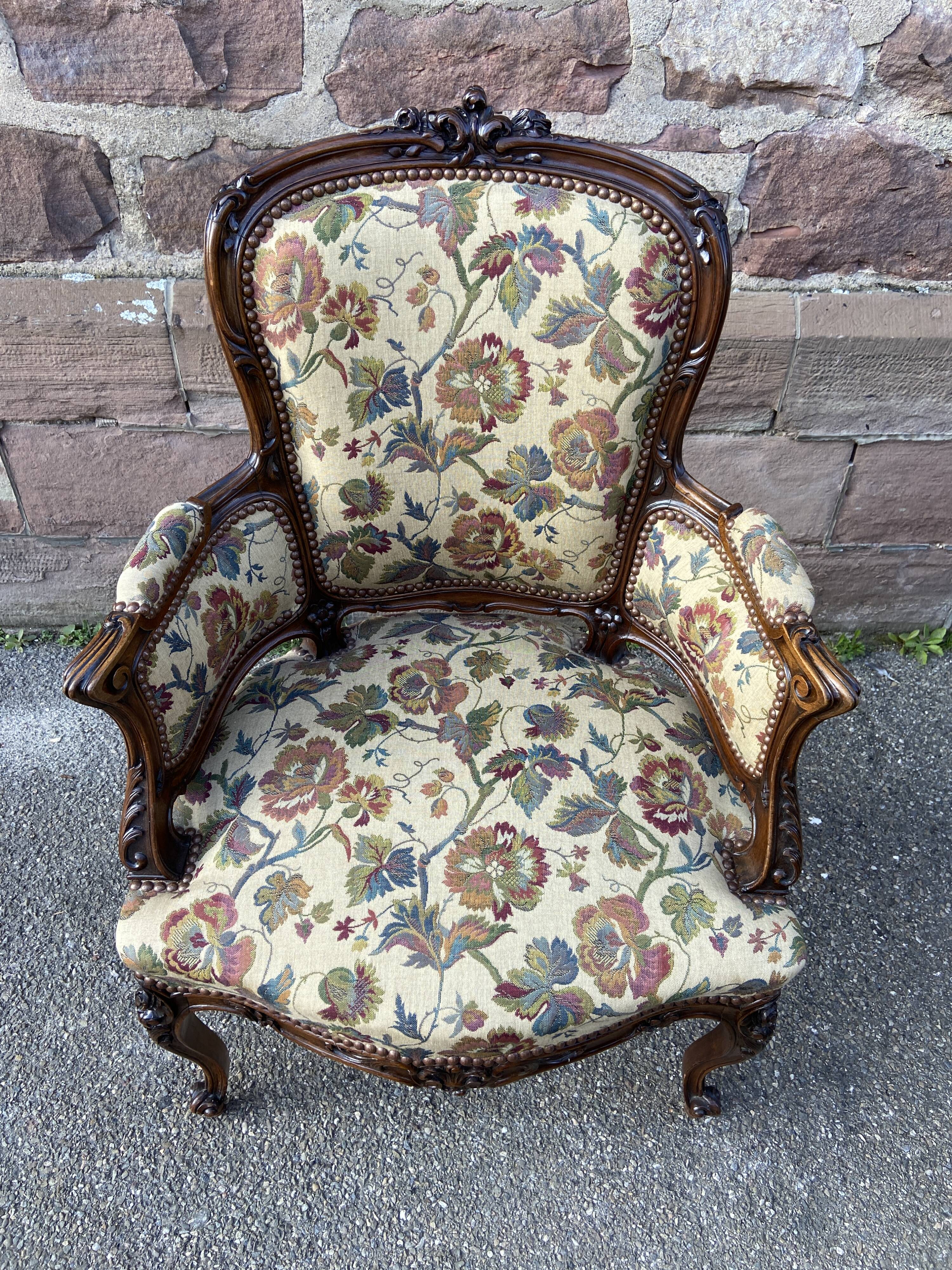 Armchair seat Louis XV Rocaille 1900s rococo Carved walnut
