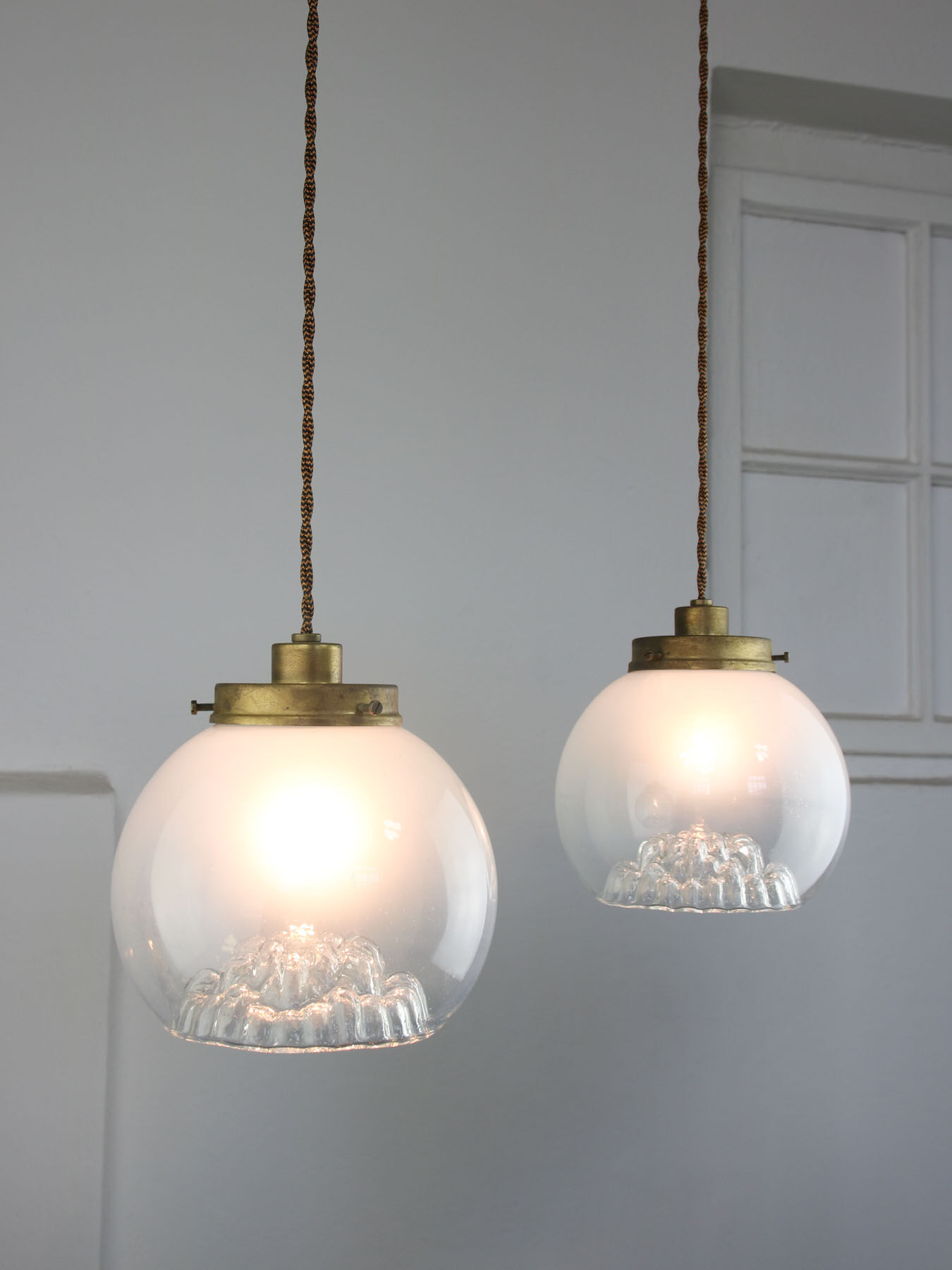 Vintage Murano Glass & Brass Pendant Lamp