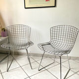 Pair of Harry Bertoia chair for Knoll vintage chrome steel 80s