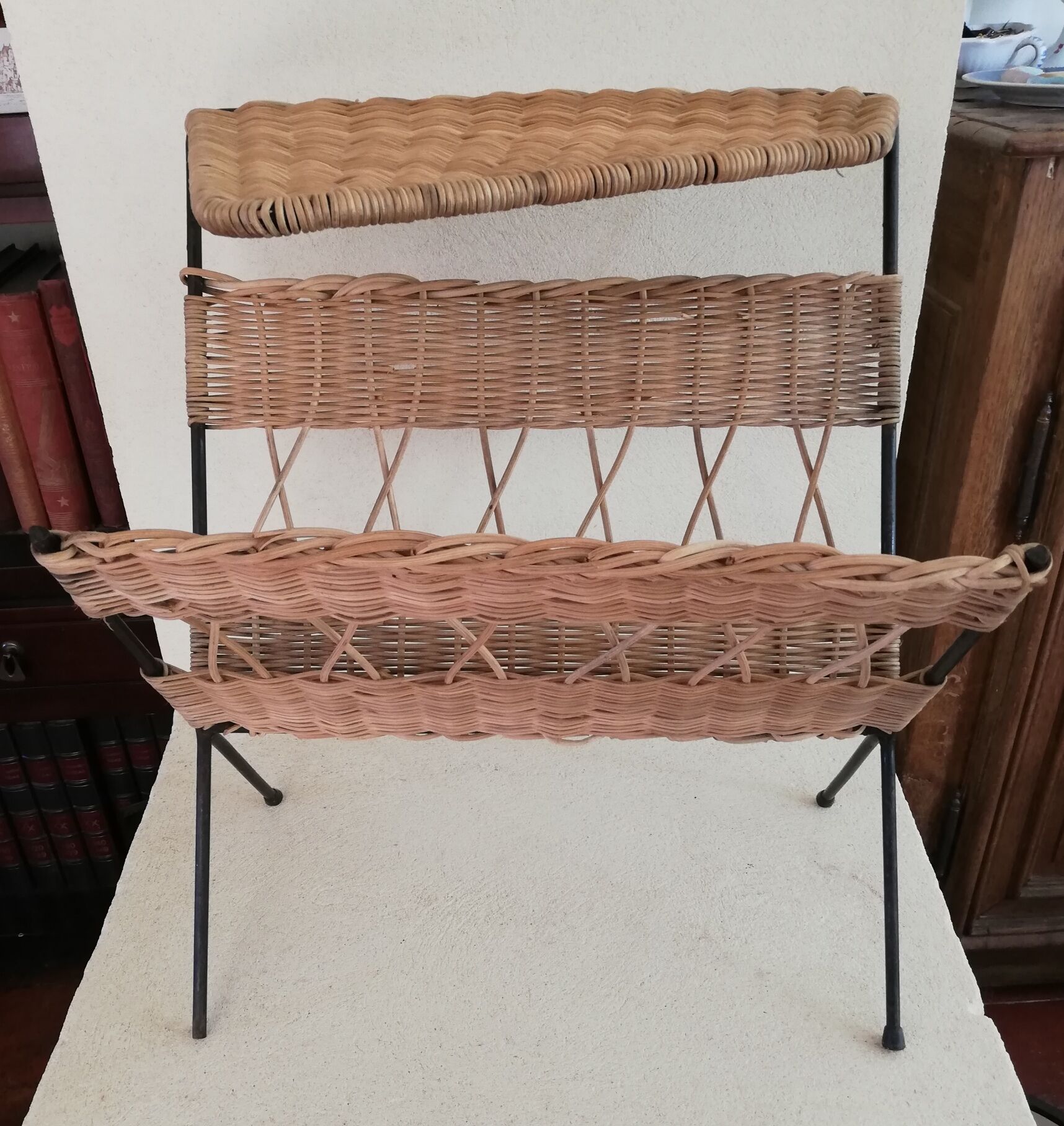 1950s Rattan Magazine Rack