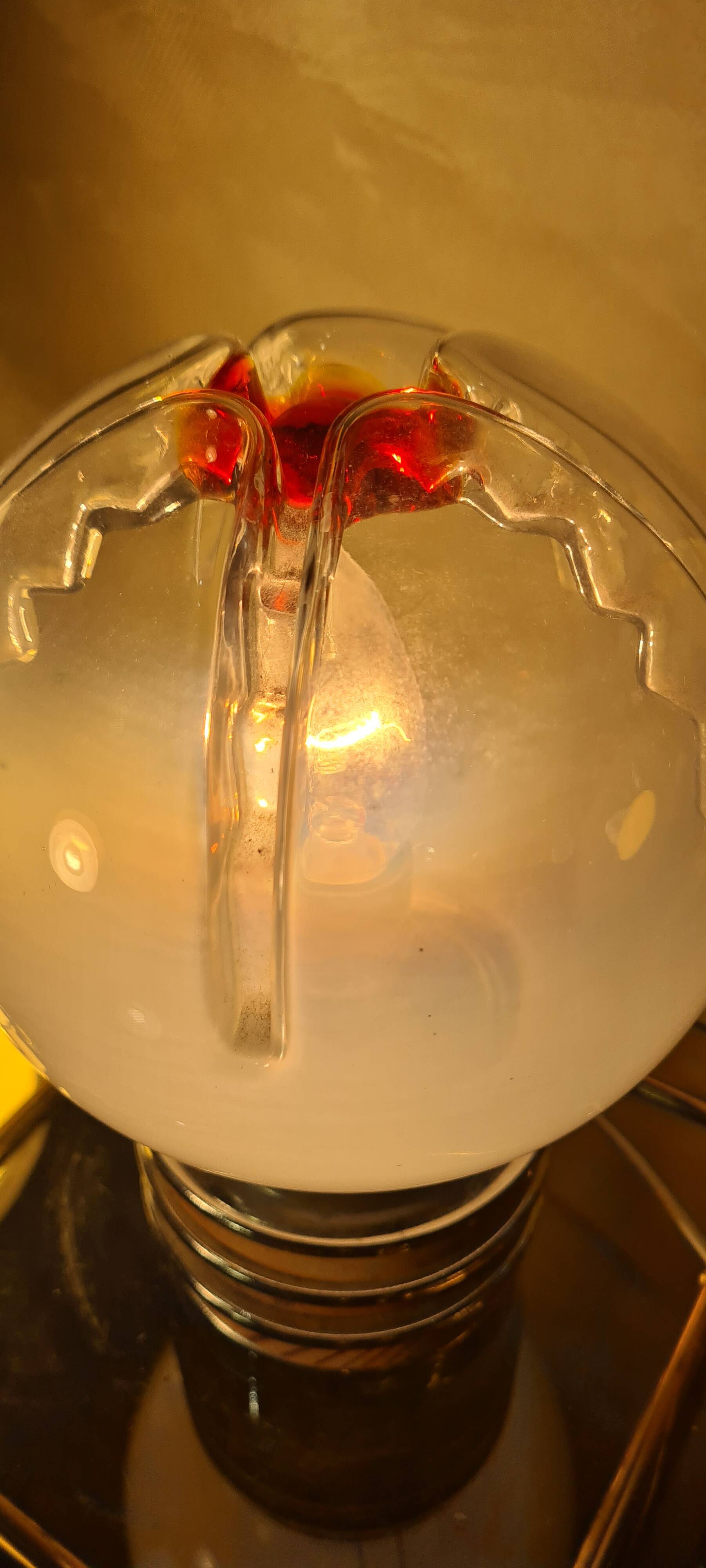 Vintage Murano glass lamp Mazzega, 22x15, chrome and wood Italy 1970