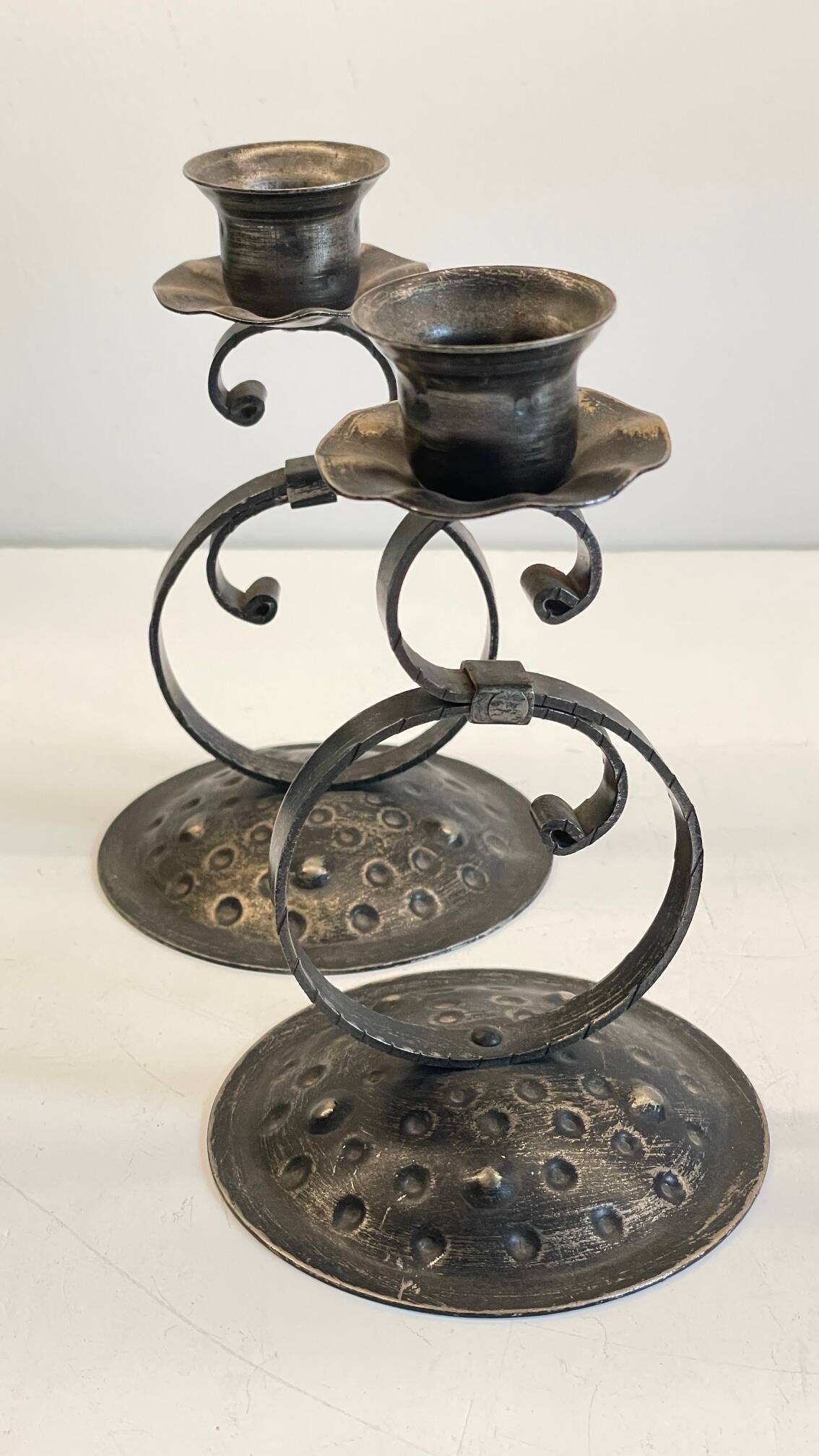 Vintage Black Patina Metal Candlesticks