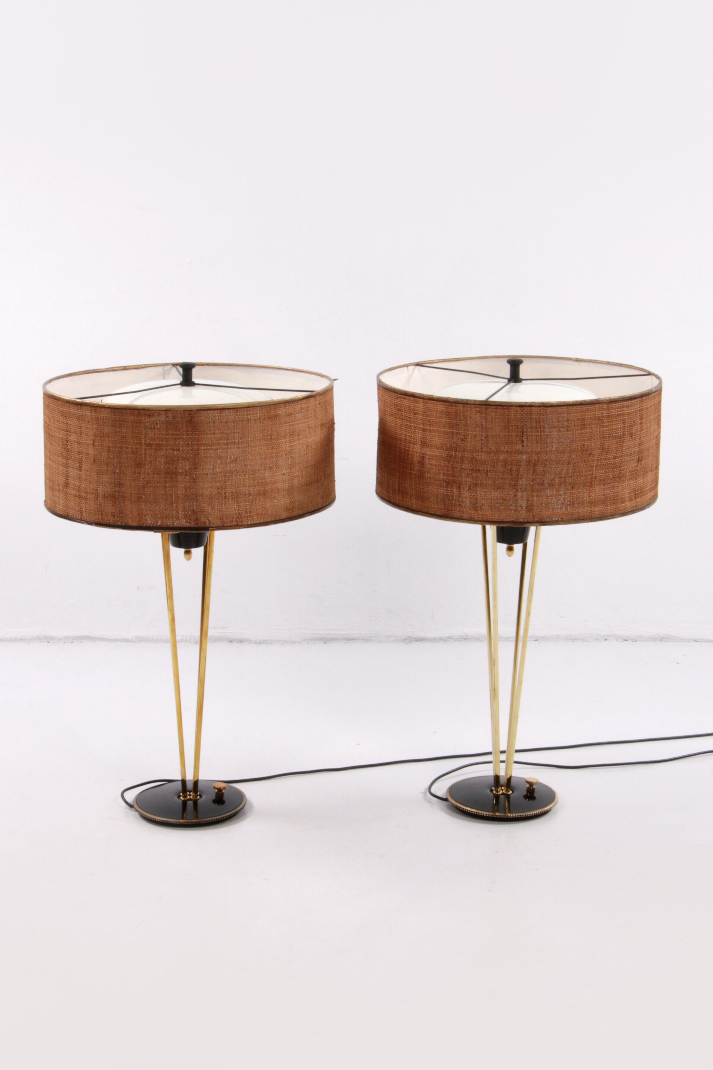 Stiffel Table lamps set Rare with original shade, 1950 USA.