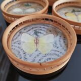 Tray Set and 5 Butterfly Aperitif Coasters - Bamboo and Rattan - Vintage