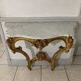 Console style louis xv, bois dorée et marbre, xixème siècle