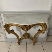 Console style louis xv, bois dorée et marbre, xixème siècle