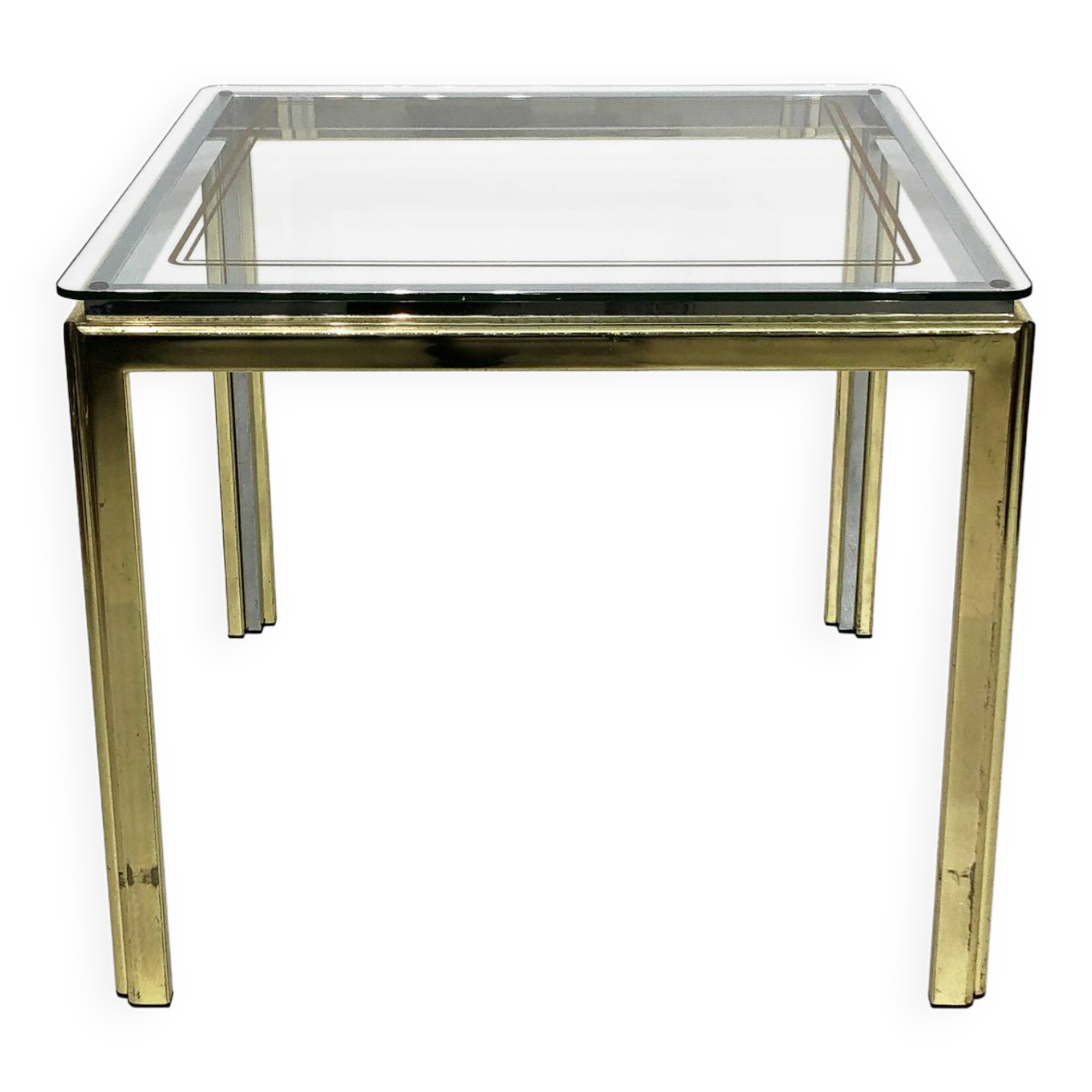 1970s brass and chrome side table renato zevi glass