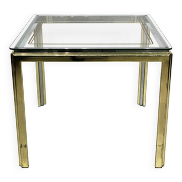 Table d'appoint en laiton et chrome années 1970 renato zevi verre