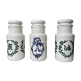 Trio de pots d'apothicaires en opaline années 40-50