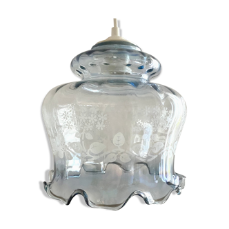 Vintage pendant lamp in blue glass